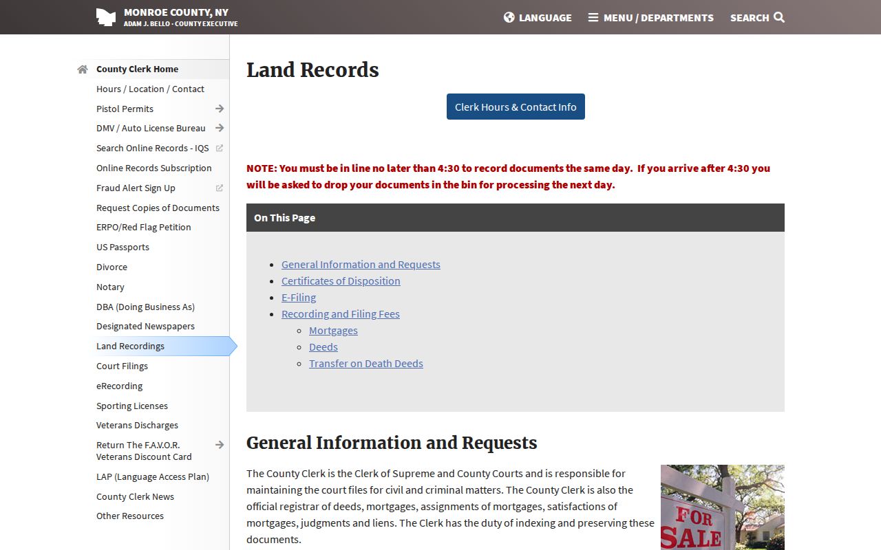 Monroe street directory Clerk land records guidance