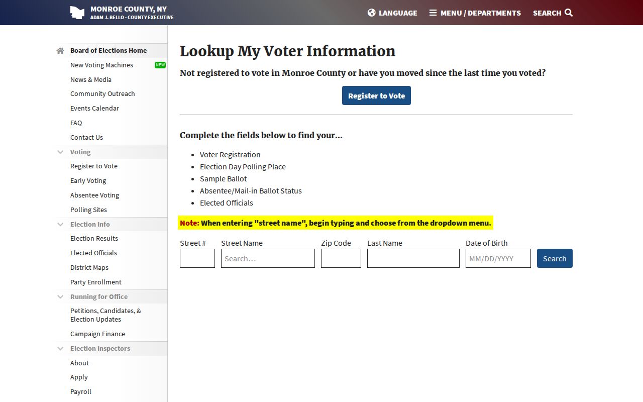Monroe residents directory voter lookup fields
